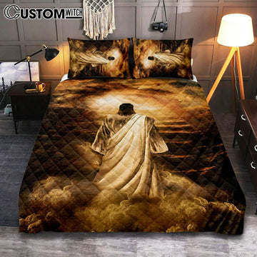 Jesus Stairway To Heaven Bedroom Quilt Bedding Set - Jesus Portrait Quilt Bedding Set Prints - Christian Bedroom