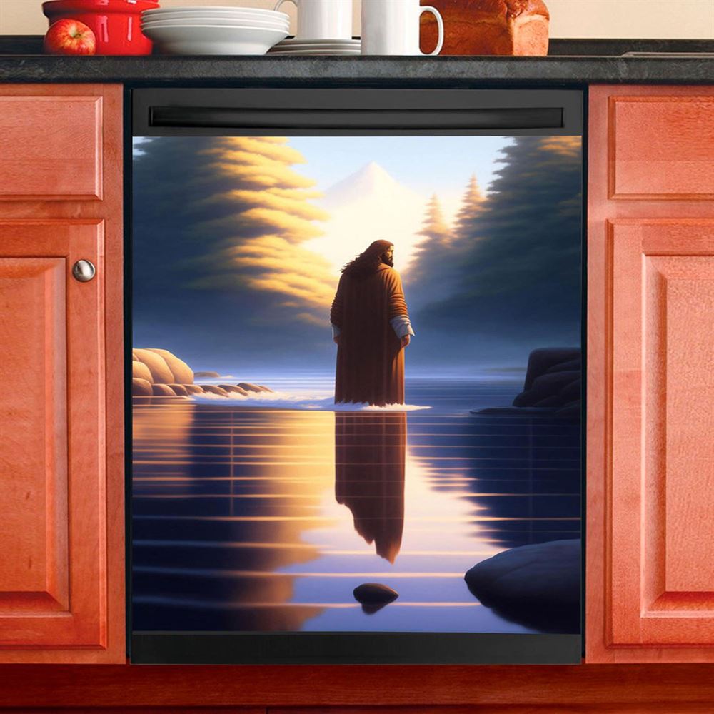 Jesus Stairway To Heaven Dishwasher Cover, Jesus Portrait Dishwasher Wrap, Christian Kitchen Decoration