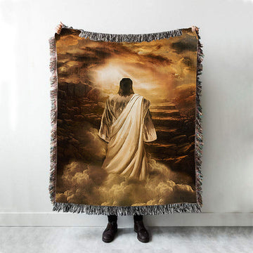 Jesus Stairway To Heaven Throw Blanket Woven Blanket - Jesus Portrait Woven Blanket Prints - Christian Throw Blanket