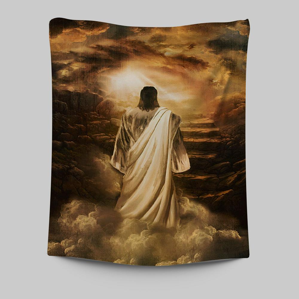 Jesus Stairway To Heaven Wall Art Tapestry - Jesus Portrait Tapestry Prints - Christian Wall Art