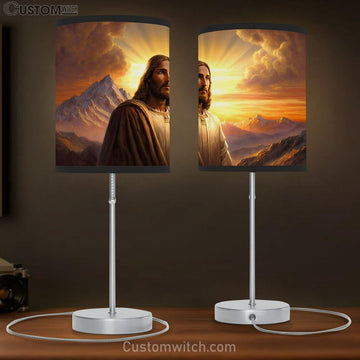 Jesus Standing Front Mountain With Sun Shining Him Table Lamp Pictures - Faith Art - Christian Table Lamp Gift Decor
