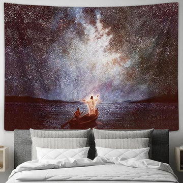 Jesus Standing On The Bow Of A Boat Tapestry - Calm And Stars Large Tapestry - Christian Tapestry Prints - Religious Tapestry Art
