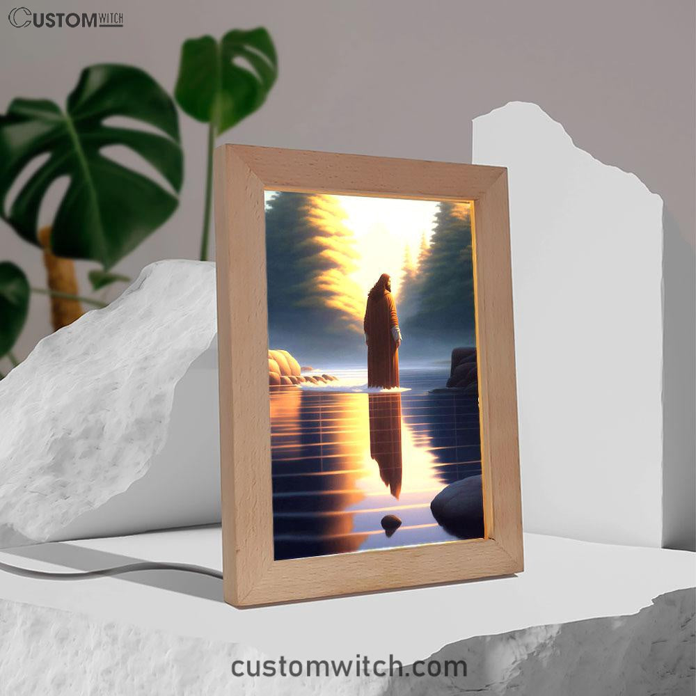 Jesus Standing On Water With Sun Shining Him Frame Lamp Prints - Religious Frame Lamp Art - Christian Decor