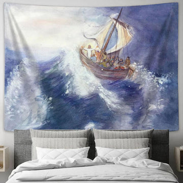 Jesus Storm On The Sea Tapestry Prints - Christian Wall Art - Christian Home Decor