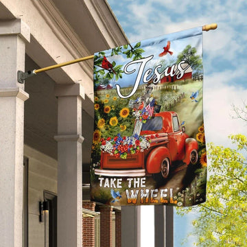 Jesus Take The Wheel Christian Cross Truck Farm Garden House Flags, Christian Flag, Scripture Flag, Garden Banner