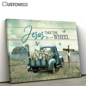 Jesus Take The Wheel Daisy Field Ladybug Car Canvas Wall Art - Bible Verse Canvas - Religious Prints