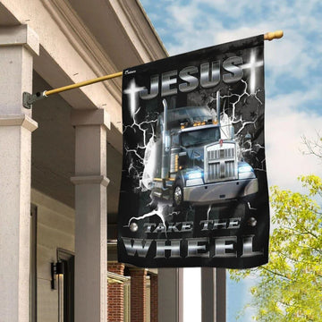 Jesus Take The Wheel Trucker House Flag, Christian Flag, Christian Flag, Scripture Flag, Garden Banner