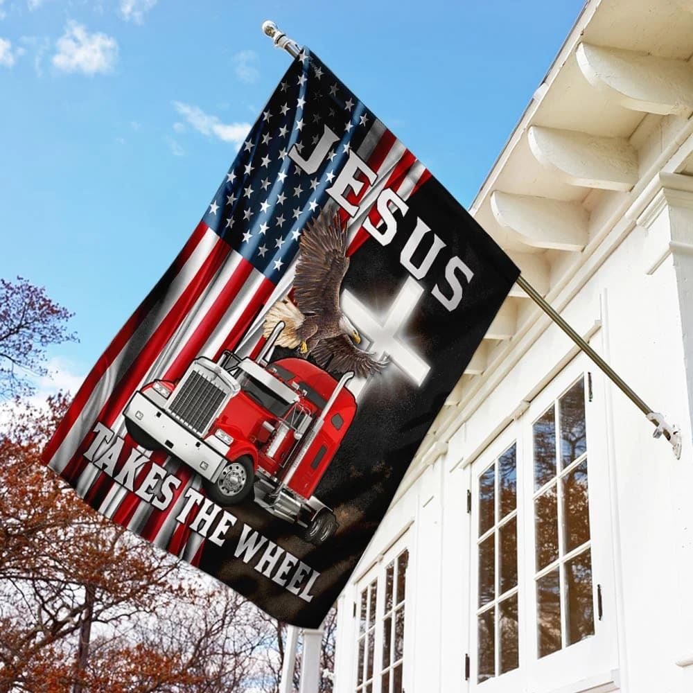 Jesus Takes The Wheel Truck American House Flag, Christian Flag, Christian Flag, Scripture Flag, Garden Banner