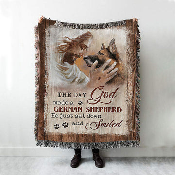 Jesus The Day God Made A German Shepherd Woven Blanket - Christian Throw Blanket - Religious Home Decor