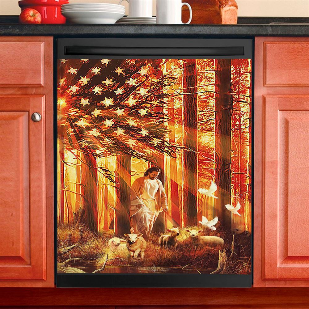 Jesus &amp; The Lambs Dishwasher Cover, Jesus Dishwasher Stickers, Christian Kitchen Decor