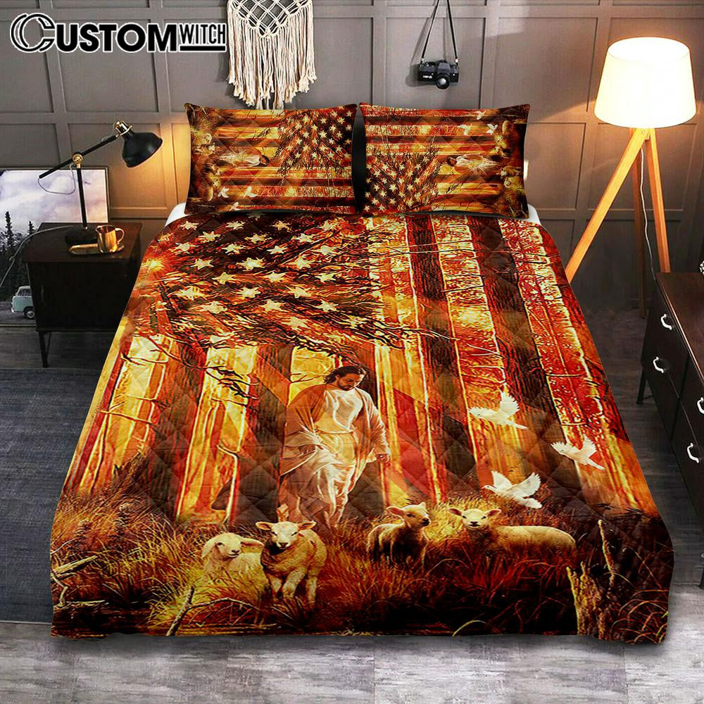 Jesus &amp; The Lambs Quilt Bedding Set Bedroom - Jesus Quilt Bedding Set Pictures - Christian Quilt Bedding Set Bedroom