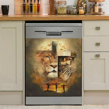 Jesus The Lion Of Judah Dishwasher Cover, Jesus On The Cross Dishwasher Wrap, Christian Kitchen Decoration