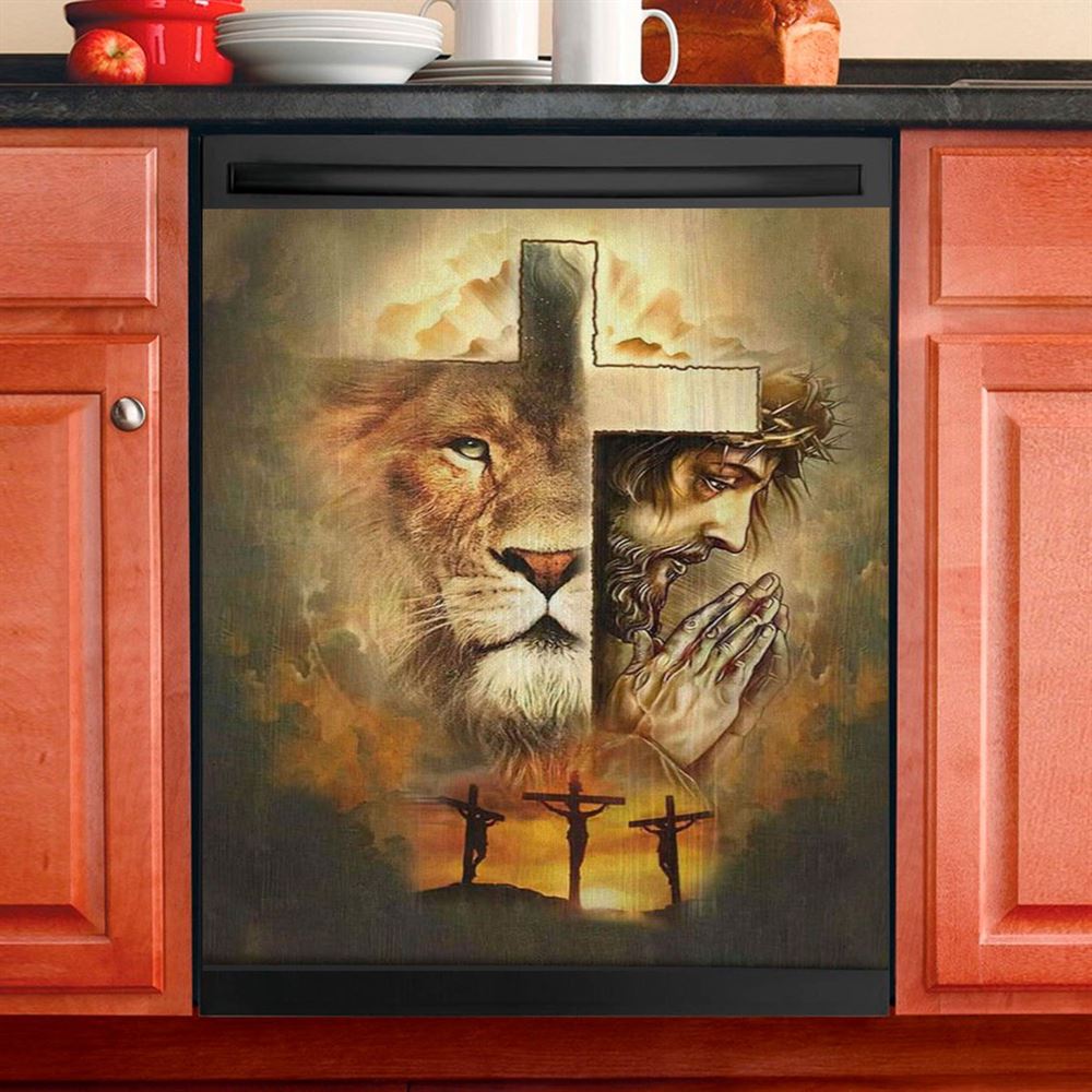 Jesus The Lion Of Judah Dishwasher Cover, Jesus On The Cross Dishwasher Wrap, Christian Kitchen Decoration
