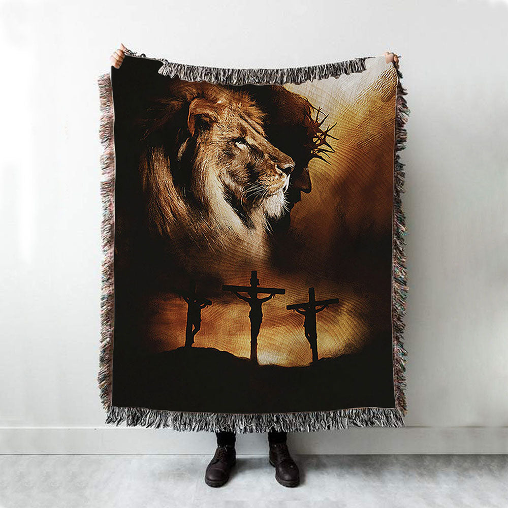 Jesus The Lion Of Judah Woven Blanket - Jesus On The Cross Woven Blanket - Christian Throw Blanket - Religious Home Decor