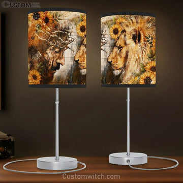 Jesus Thorn Crown, Lion Of Judah, Face To Face, Sunflower Painting Table Lamp