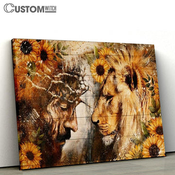 Jesus Thorn Crown, Lion Of Judah, Face To Face, Sunflower Painting Canvas Poster