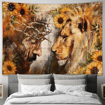 Jesus Thorn Crown, Lion Of Judah, Face To Face, Sunflower Painting Tapestry, Tapestries for Living Room Bedroom