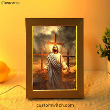 Jesus Three Old Rugged Cross Frame Lamp Art - Christian Art - Bible Verse Art - Religious Home Decor