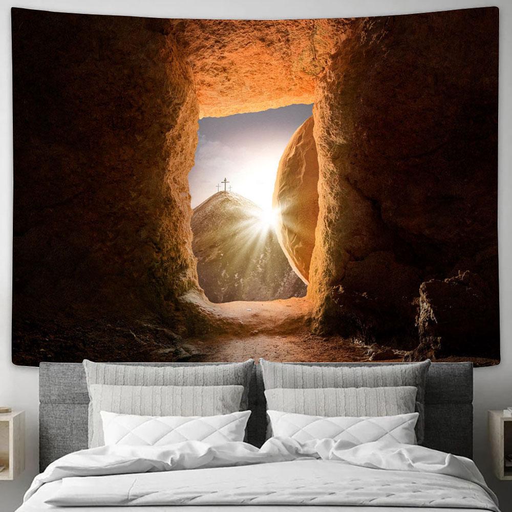 Jesus Tomb Tapestry Pictures - Faith Art - Christian Tapestry Wall Art Decor