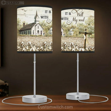Jesus, Vintage Church, Wooden Cross, It Is Well With My Soul Table Lamp
