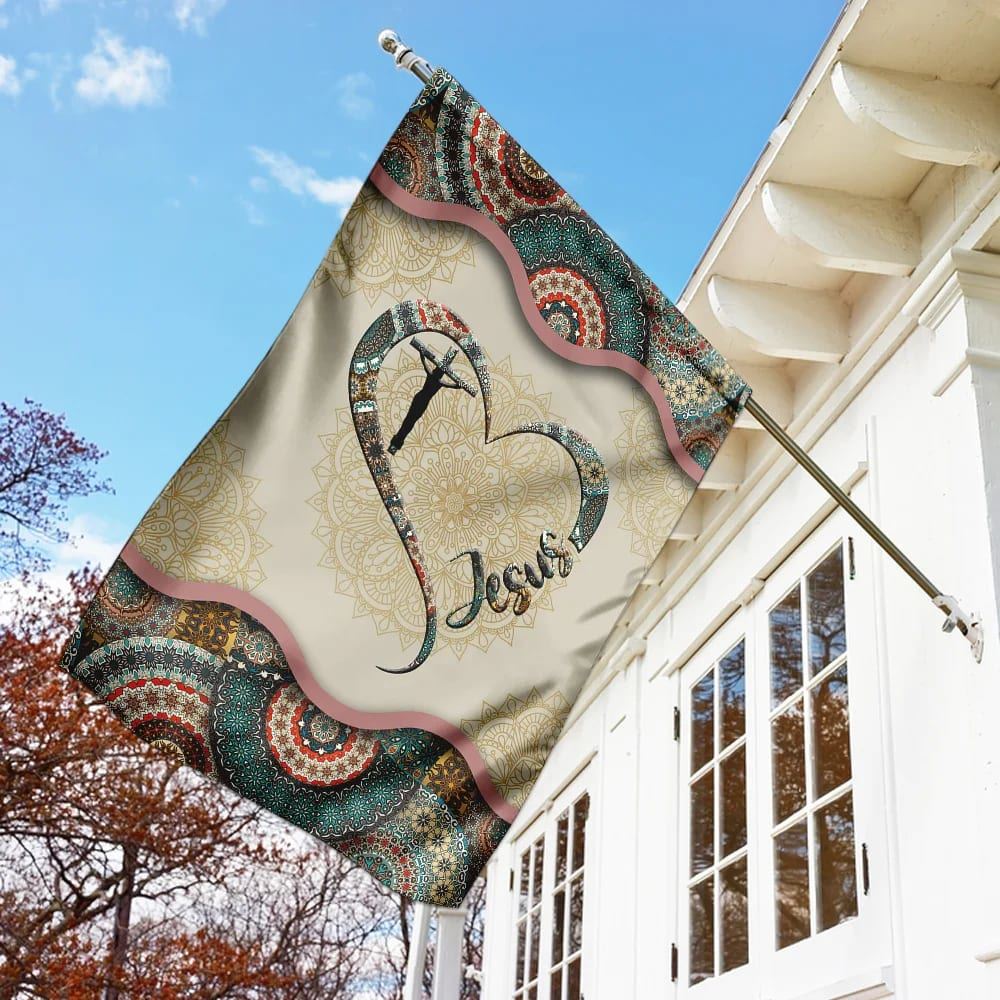 Jesus Vintage Mandala House Flag, Christian Flag, Christian Flag, Scripture Flag, Garden Banner