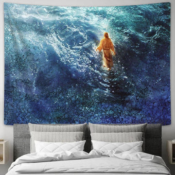 Jesus Walk On Water Tapestry Painting - Jesus Christ Picture - Christian Home Decor