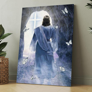 Jesus Walking, Butterfly, Path To Heaven, Cave Painting Canvas, Christmas Gift for Christian
