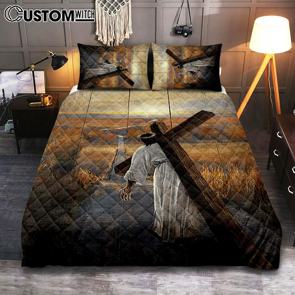 Jesus Walking On The Road To Emmaus Quilt Bedding Set - Christian Bedroom - Religious Home Decor