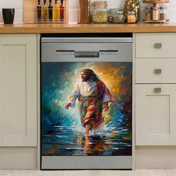 Jesus Walking On The Sea Dolphin Dishwasher Cover, Christian Dishwasher Wrap, Bible Verse Kitchen Decoration