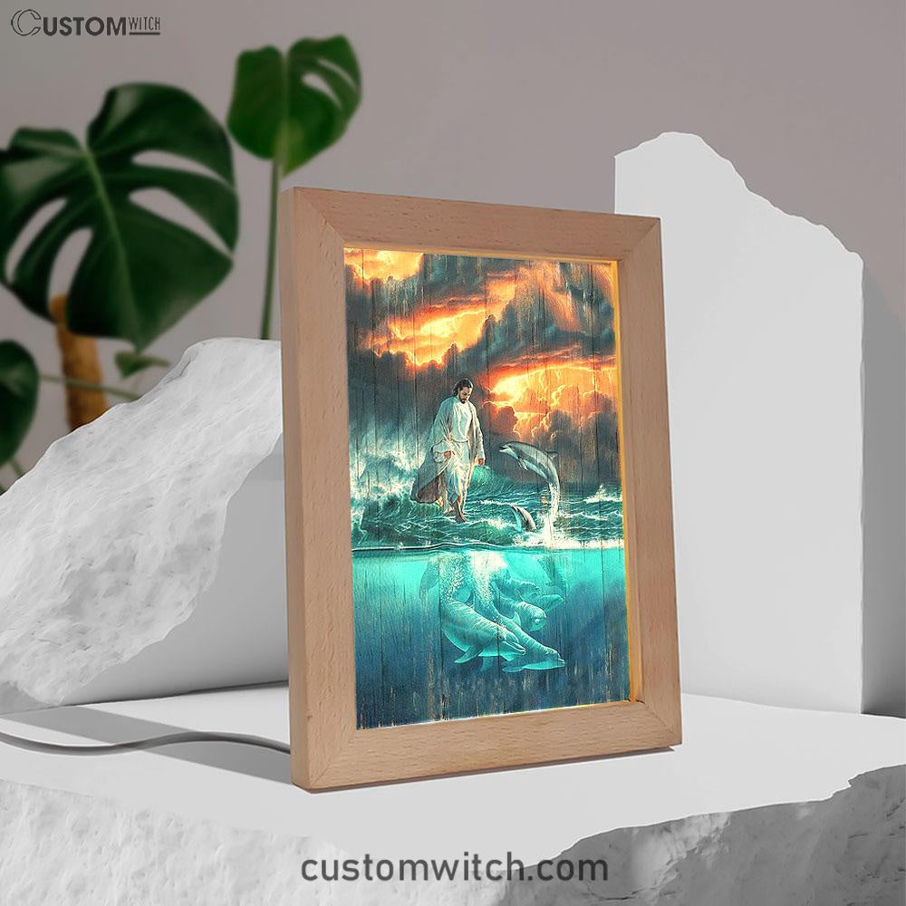 Jesus Walking On The Sea Dolphin Frame Lamp Art - Christian Art - Bible Verse Art - Religious Home Decor