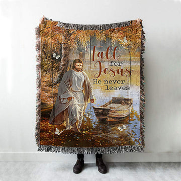 Jesus Walking On The Water Beautiful Lake Throw Blanket Woven Blanket - Jesus Portrait Woven Blanket Prints - Christian Throw Blanket