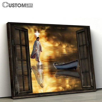 Jesus Walking On The Water In Window Frame Canvas Prints - Jesus Christ Canvas - Christian Canvas Prints