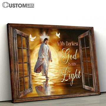 Jesus Walking On Water, Amazing Sunset, At My Darkest, God Is My Light Canvas Poster