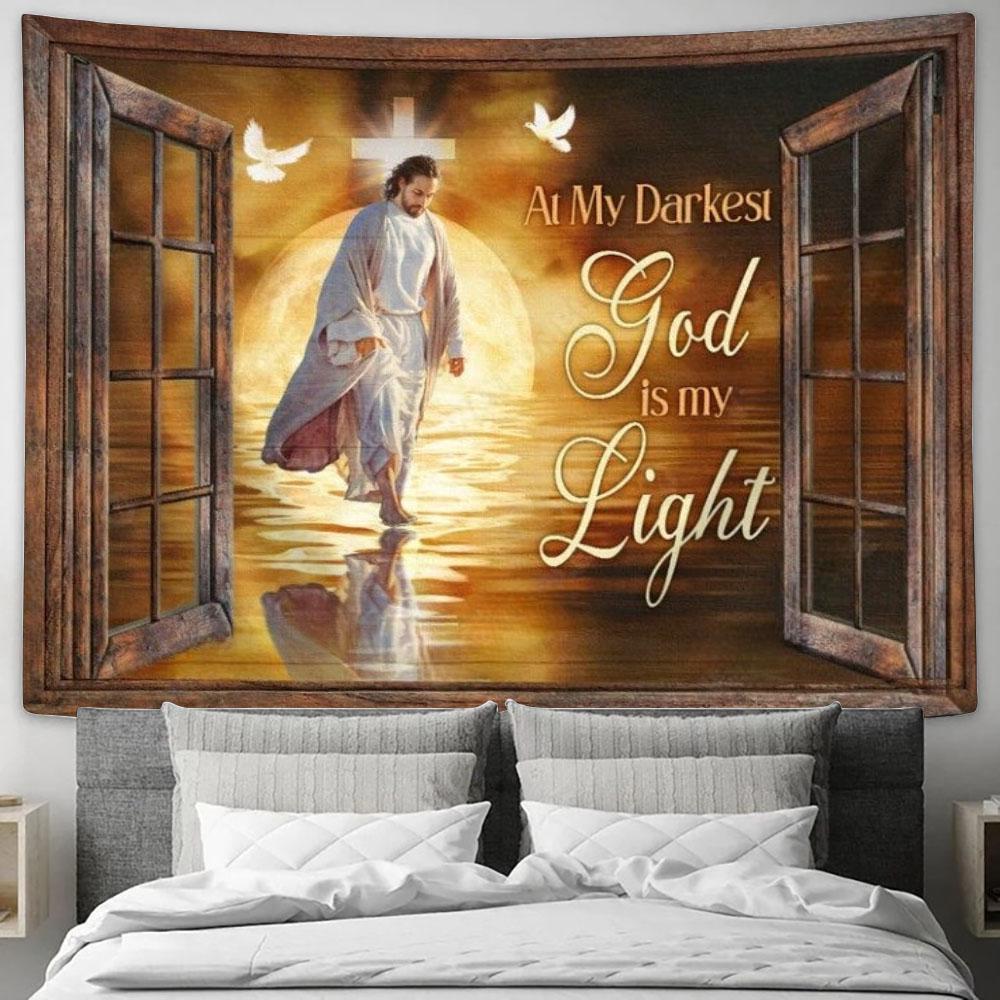 Jesus Walking On Water, Amazing Sunset, At My Darkest, God Is My Light Tapestry, Tapestries for Living Room Bedroom