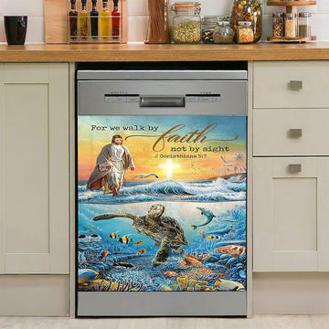 Jesus Walking On Water Dishwasher Cover, Be Still And Know That I Am God Dishwasher Wrap, Jesus Portrait Kitchen Decoration