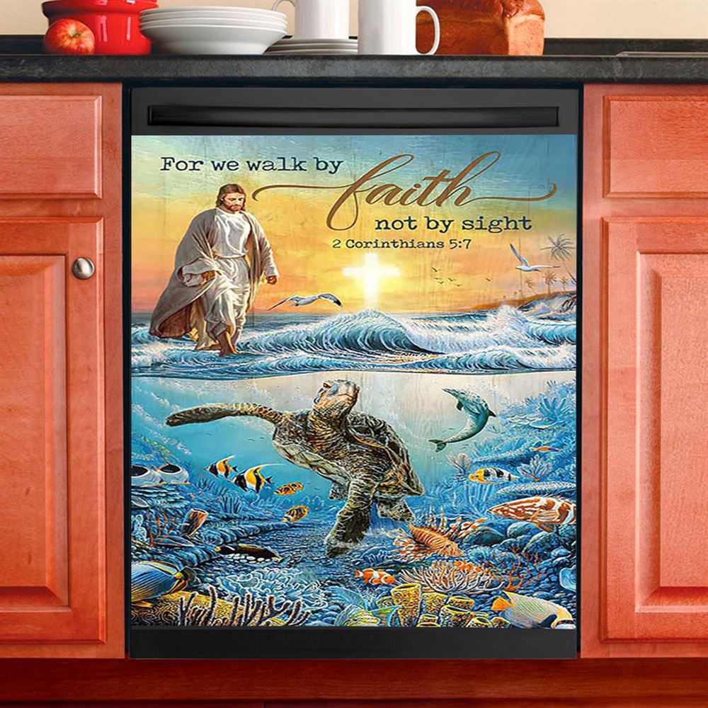 Jesus Walking On Water Dishwasher Cover, Be Still And Know That I Am God Dishwasher Wrap, Jesus Portrait Kitchen Decoration