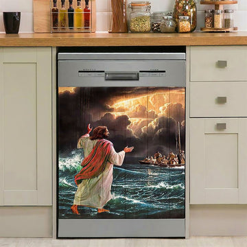 Jesus Walking On Water Dishwasher Cover, Christian Dishwasher Wrap, Bible Verse Kitchen Decoration