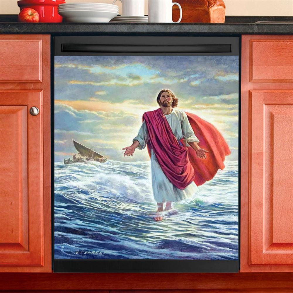 Jesus Walking On Water Dishwasher Cover, Jesus Dishwasher Wrap, Christian Kitchen Decoration