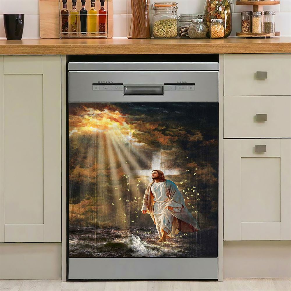 Jesus Walking On Water Dishwasher Cover, Religious Dishwasher Wrap, Christian Kitchen Decoration
