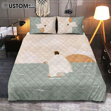 Jesus Walking On Water Quilt Bedding Set Painting - Jesus Cover Twin Bedding Decor - Christian Bedroom