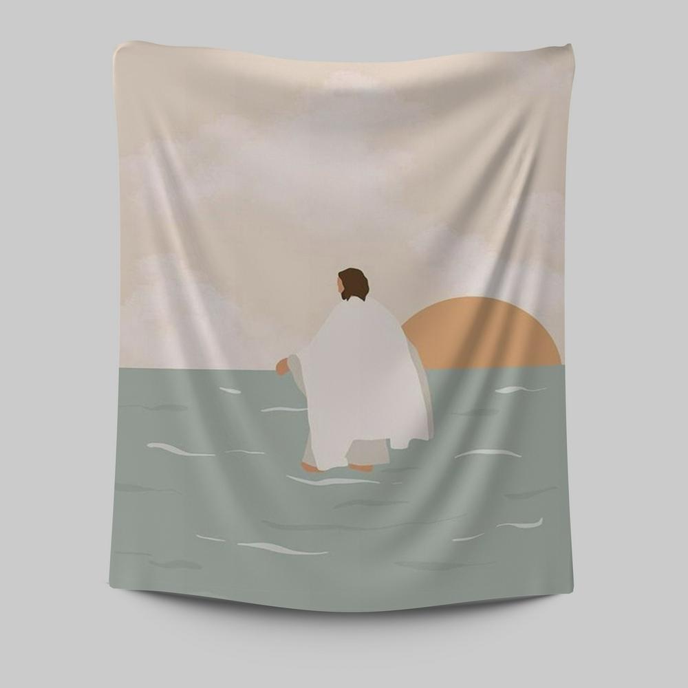 Jesus Walking On Water Tapestry Painting - Jesus Wall Decor - Christian Wall Art