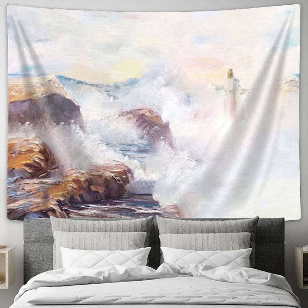 Jesus Walking On Water Tapestry Prints - Christian Wall Art - Christian Home Decor