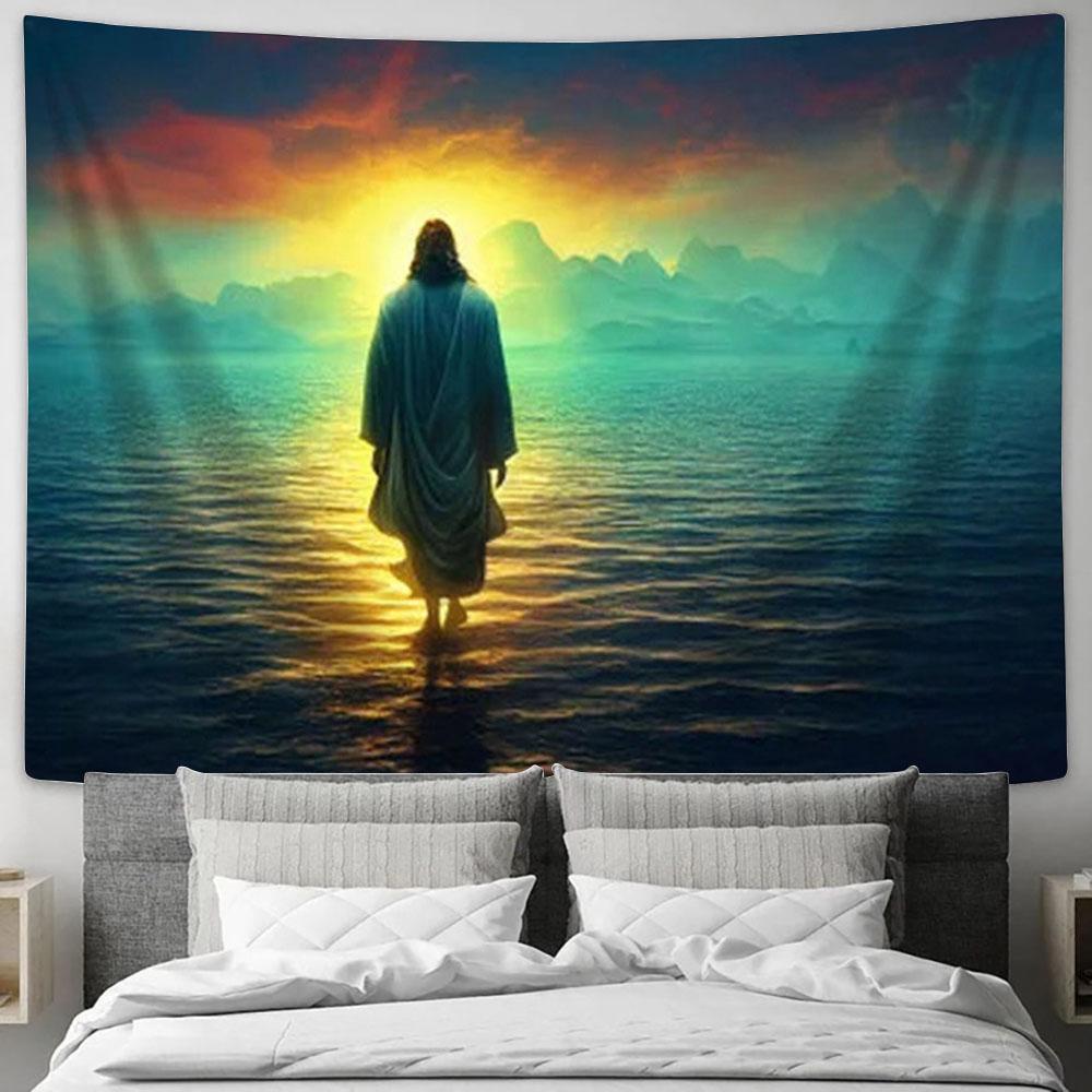 Jesus Walking On Water Tapestry Wall Art - Jesus Christ Picture - Christian Home Decor