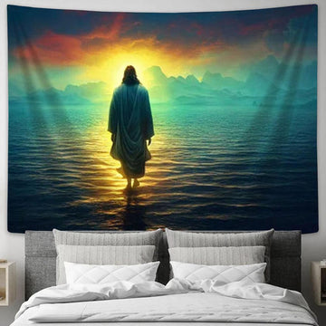 Jesus Walking On Water Tapestry Wall Art - Jesus Christ Picture - Christian Home Decor