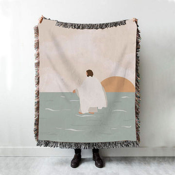 Jesus Walking On Water Woven Blanket Painting - Jesus Boho Blanket - Christian Throw Blanket