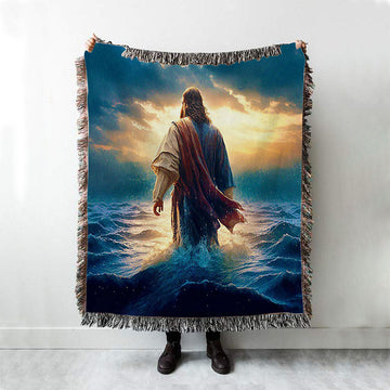 Jesus Walking On Water Woven Blanket Print - Jesus Boho Blanket - Christian Throw Blanket