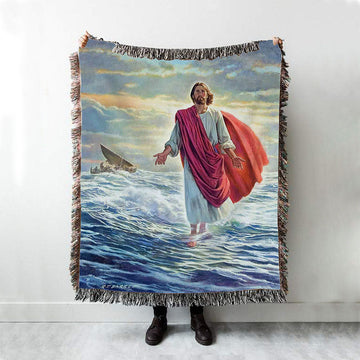Jesus Walking On Water Woven Blanket Prints - Religious Woven Blanket Art - Christian Boho Blanket