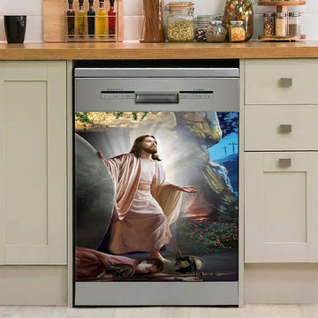 Jesus Walking On Water Yellow Butterfly Dishwasher Cover, Christian Dishwasher Wrap, Bible Verse Kitchen Decoration