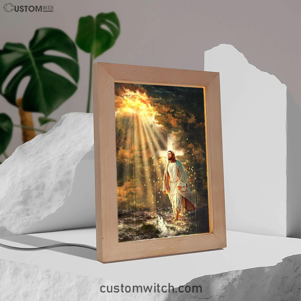 Jesus Walking On Water Yellow Butterfly Frame Lamp Art - Christian Art - Bible Verse Art - Religious Home Decor