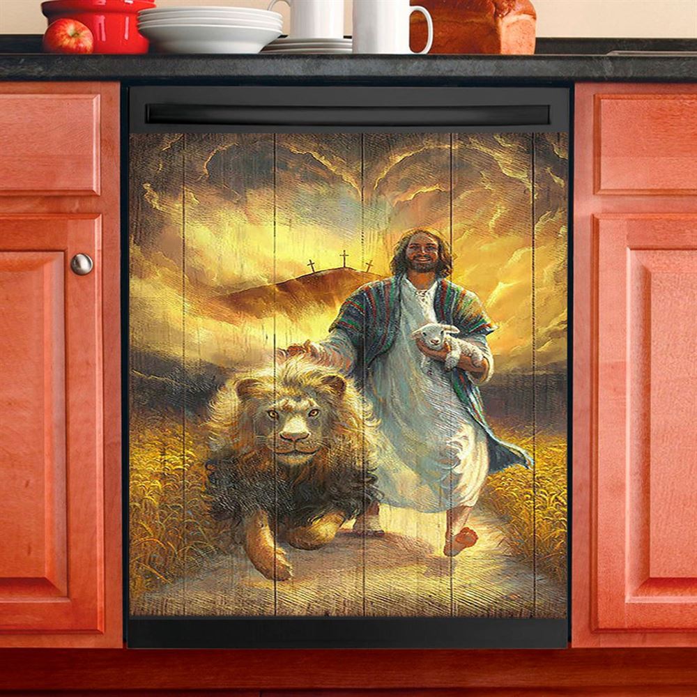 Jesus Walking Through The Sea Dishwasher Cover, Christian Dishwasher Wrap, Jesus Kitchen Decoration